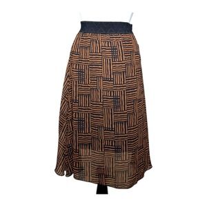 LuLaRoe Lola Skirt Brown/Orange Blk Geometric Sz XS/0-2 - NWT Lightweight Flowy